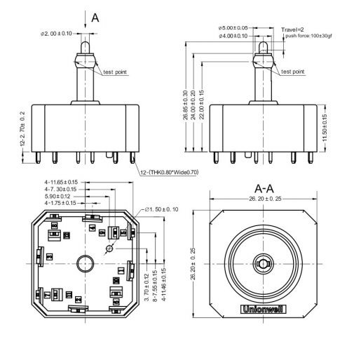 product drawing of g19 series waterproof seat adjustment switches1